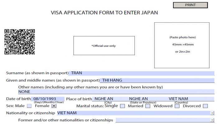 Cách khai form visa Nhật Bản